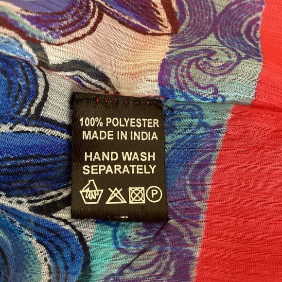 Colorful Sheer Poncho Kimono Kaftan Beach Cover-up Top Sz L by Kristals #253H - Picture 7 of 7